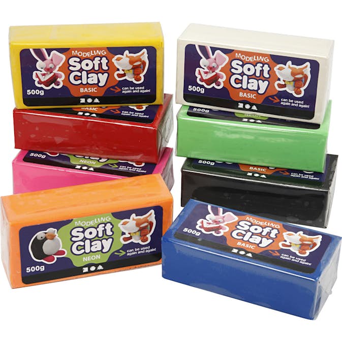 Modellervoks Creativ Company Soft Clay Str 13x6x4 cm Ass Farger 500 g/1 Pk