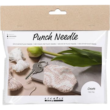 Hobbysett Creativ Company Mini DIY Kit Nøkkelanheng Punch Needle Beige