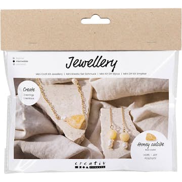 Hobbysett Creativ Company Mini DIY Kit Smykker Honning Calcite Halskjede og Øreringer