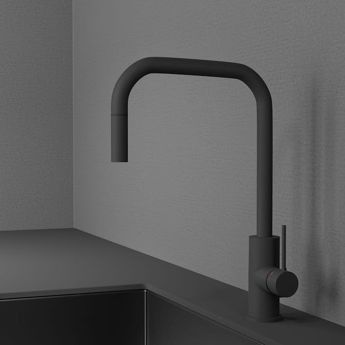 Kjøkkenbatteri Scandtap Steel Accent Square med Uttrekkbar Tut