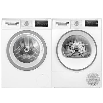 Vaskemaskin og Tørketrommel BOSCH WAN2821SSN + WTH85V0SSN Serie 4 Hvit