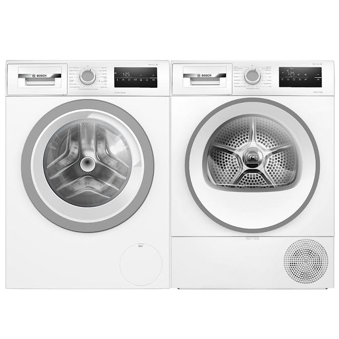 Vaskemaskin og Tørketrommel BOSCH WAN2821SSN + WTH85V0SSN Serie 4 Hvit