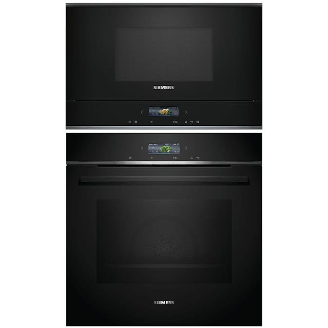 Ovn- og Mikrobølgepakke Siemens iQ700 HB772A1B1 + BF722R1B1 Med Pyrolyse Rengjøring For Innbygging