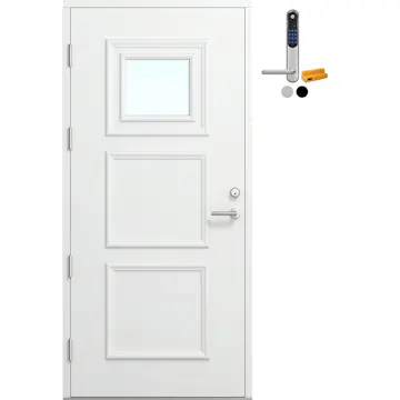 Ytterdør Bygg1 Fjord 10 Klarglass Hvit med Yale Doorman Classic Home