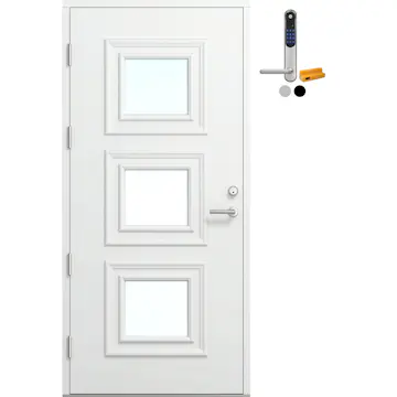 Ytterdør Bygg1 Fjord 09 Klarglass Hvit med Yale Doorman Classic Home