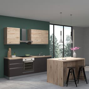 Komplett Kjøkken Mimo Dalia 225 Høyre Mørkgrå/Eik inkl. Hvitevarer Ferdigmontert