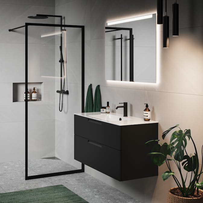 Dusjvegg Macro Design Empire Svart Klart Glass