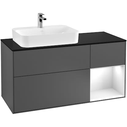 Tvättställsskåp Villeroy & Boch Finion med 3 Lådor Hylla och Bänkskiva för Ocentrerat Ytmonterat Tvättställ