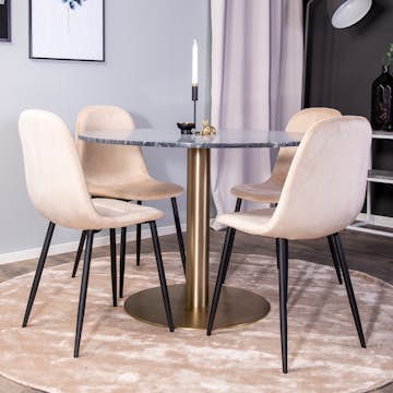 Spisegruppe Venture Home Estelle Rund med 4 Pobbie Stoler Fløyel