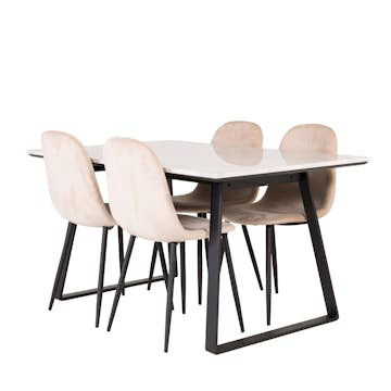 Spisegruppe Venture Home Estelle 140 med 4 Pobbie Stoler Fløyel