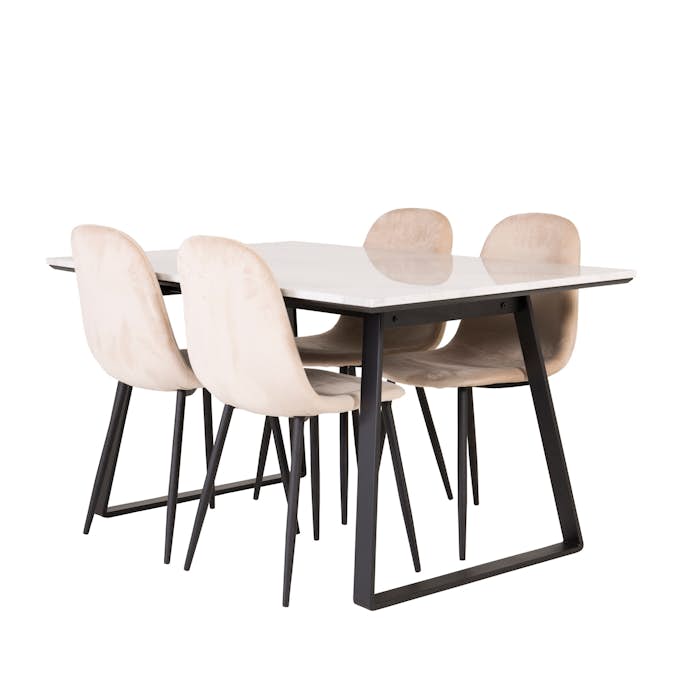 Spisegruppe Venture Home Estelle 140 med 4 Pobbie Stoler Fløyel