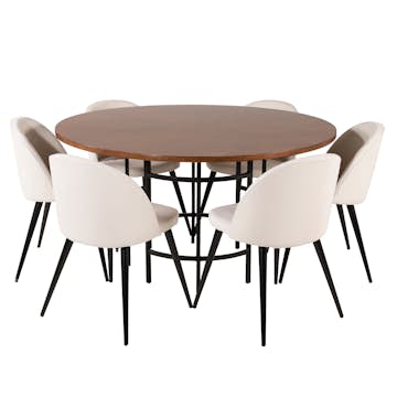 Spisegruppe furniture/fashion Copenhagen med 6 Valentina Fløyel Stoler