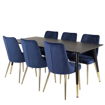 Spisegruppe Venture Home Dipp med 6 Velvet Deluxe Fløyel Stoler