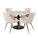 Spisegruppe Venture Home Estelle Rund med 4 Vera Stoler Fløyel