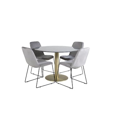 Spisegruppe Venture Home Estelle med 4 Muscot Stoler Fløyel