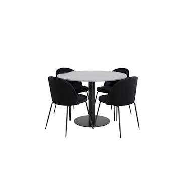 Spisegruppe Venture Home Estelle med 4 Wrigley Stoler Fløyel