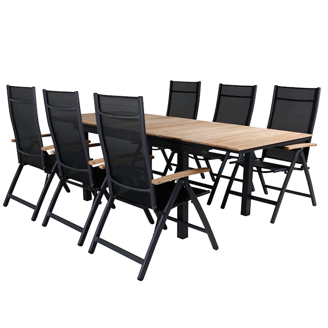 Spisegruppe Venture Home Mendi med 6 Pave Stoler Sort