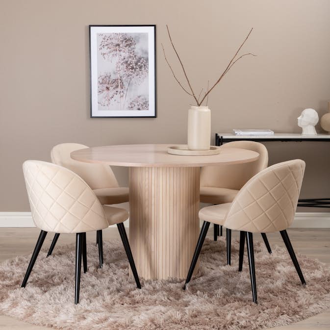 Spisegruppe Venture Home Bianca Rund med 4 Valentina Stitches Stoler Fløyel