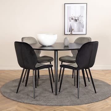 Spisegruppe Venture Home Dipp Ø115 cm med 4 Emma Stoler