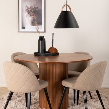 Spisegruppe Venture Home med Rundt Bianca Spisebord og 4 Valentina Stitcthes Spisestoler