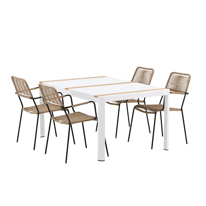 Spisegruppe Venture Home Togo 150x100 cm med 4 Lindos Stoler med Armstøtte