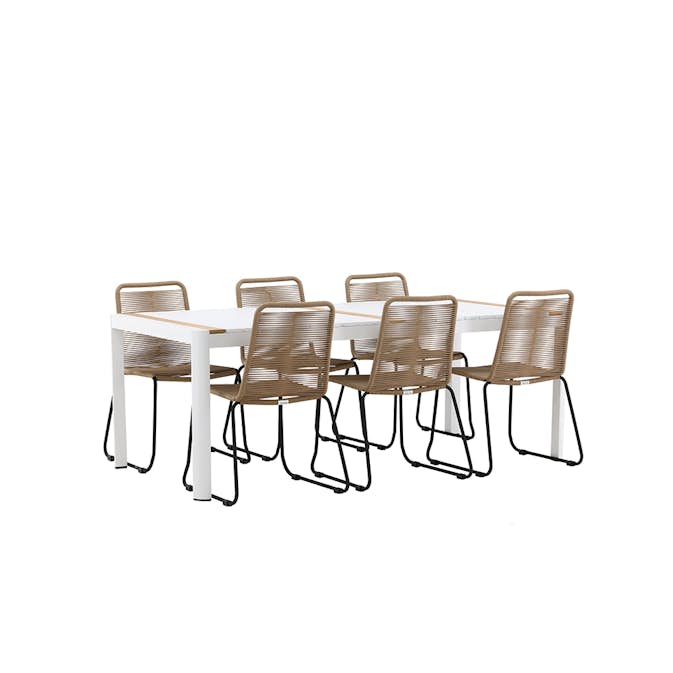 Spisegruppe Venture Home Togo 200x100 cm med 6 Lindos Stoler