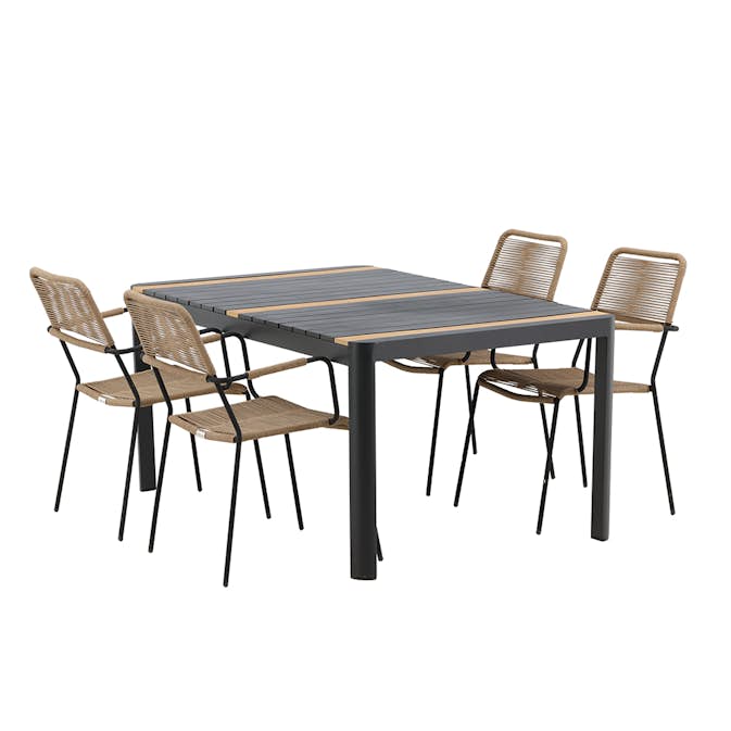 Spisegruppe Venture Home Togo 150x100 cm med 4 Lindos Stoler med Armstøtte