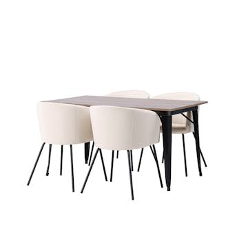 Spisegruppe Venture Home Tempe 140 cm med 4 Berit Stoler Fløyel