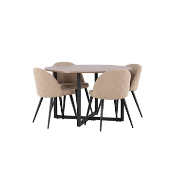 Spisegruppe Venture Home Durango Ø 120 cm med 4 Velvet Stoler
