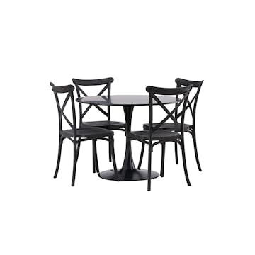 Spisegruppe Venture Home Glade Ø 100 cm med 4 Crosett Stoler