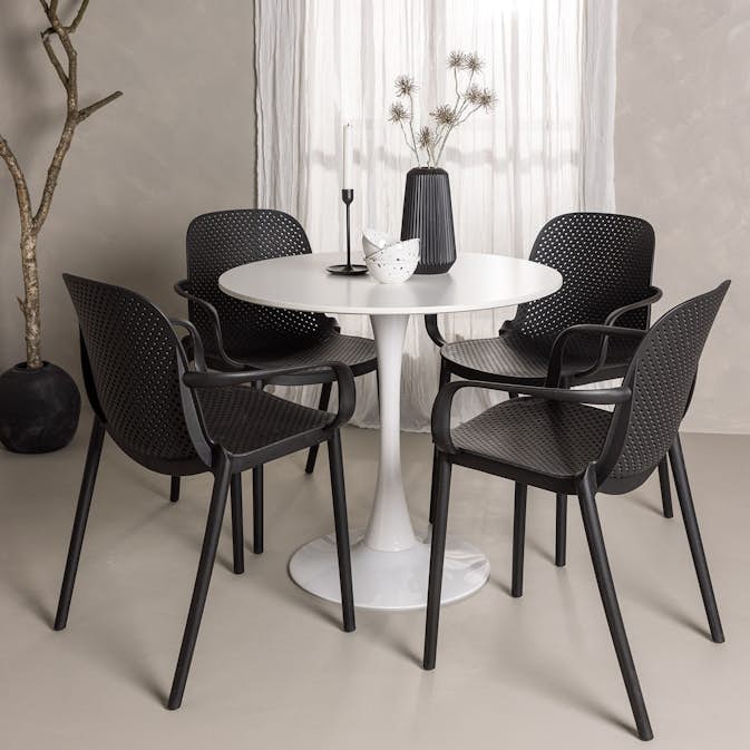 Spisegruppe Venture Home Hamden Ø80 cm med 4 Baltimore Stoler