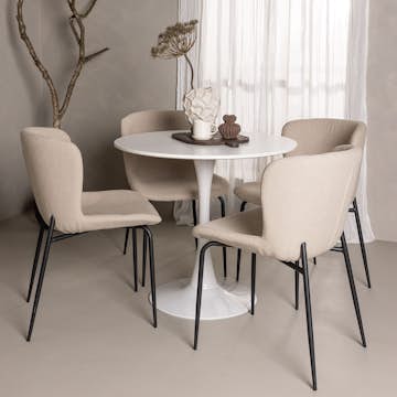 Spisegruppe Venture Home Hamden Ø80 cm med 4 Modesto Stoler