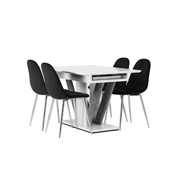 Spisegruppe Venture Home Disa med 4 Polar Fløyel Stoler