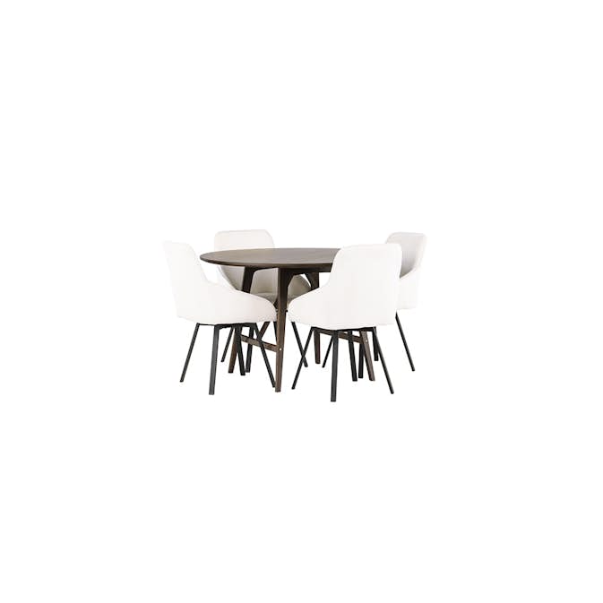 Spisegruppe Venture Home Kaseidon Ø100 cm med 4 stk Rosie Stoler