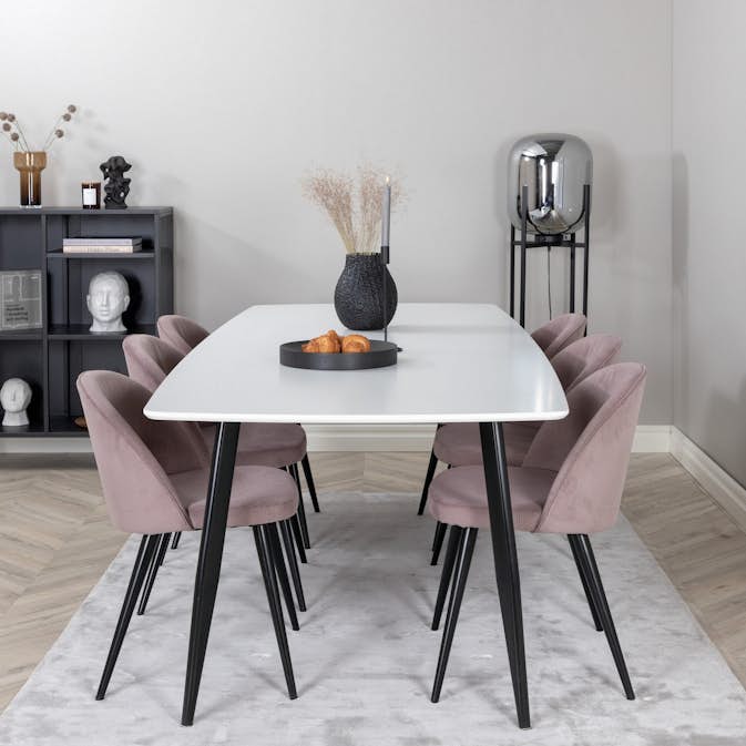 Spisegruppe Venture Home Polar med 6stk Velvet Stoler