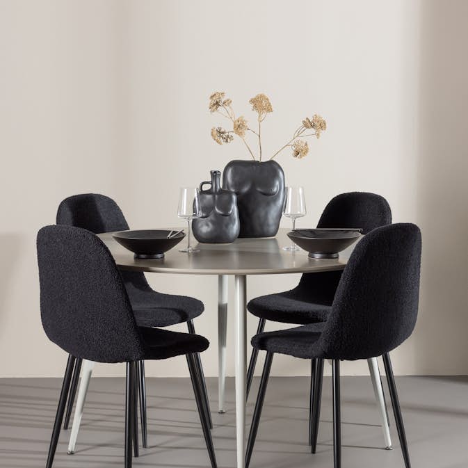 Spisegruppe Venture Home Plaza Ø120 med 4 stk Polar Stoler Teddy