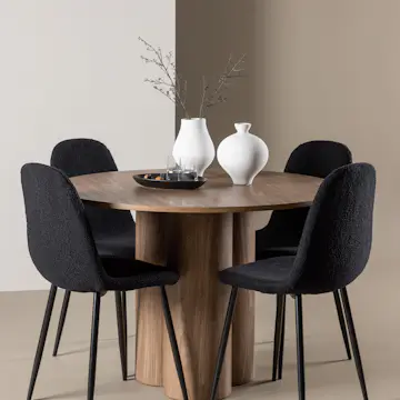 Spisegruppe Venture Home Olivia Ø110 med 4 stk Polar Stoler Teddy