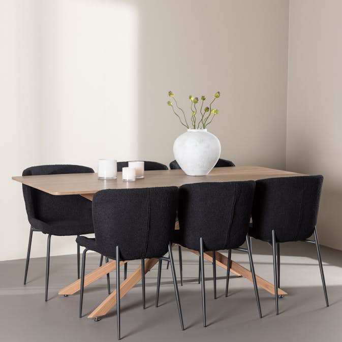 Spisegruppe Venture Home Piazza 180 med 6 stk Modesto Stoler Teddy