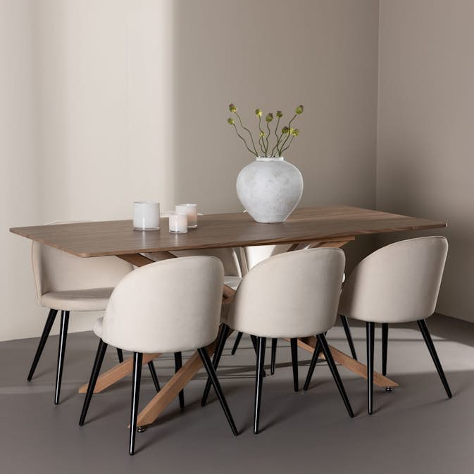 Spisegruppe Venture Home Piazza 180 med 6 stk Velvet Stoler