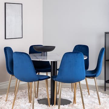 Spisegruppe Venture Home Estelle Hvit/Sort med 6 Pobbie Stoler