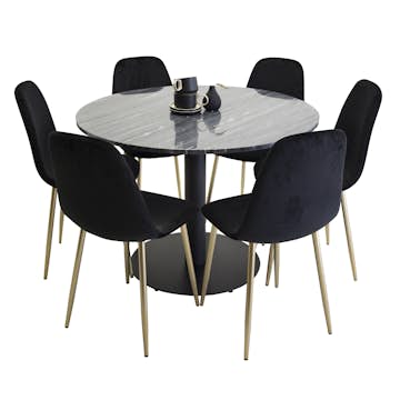 Spisegruppe Venture Home Estelle Sort med 6 Pobbie Stoler