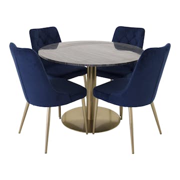 Spisegruppe Venture Home Estelle Rund med 4 Vera Stoler Fløyel