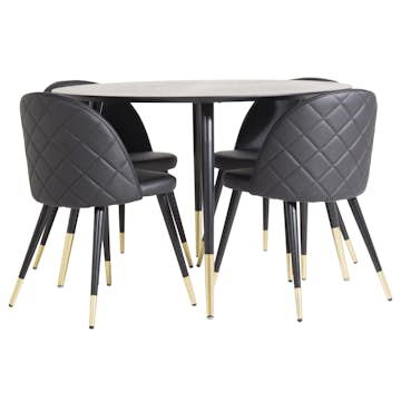 Spisegruppe Venture Home Disa Rund med 4 Valentina Stoler Lær