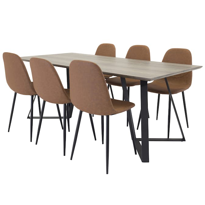 Spisegruppe Venture Home Madde med 6 Pobbie Stoler Brun