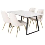 Spisegruppe Venture Home Estelle 140 med 4 Vera Stoler Fløyel/Messing