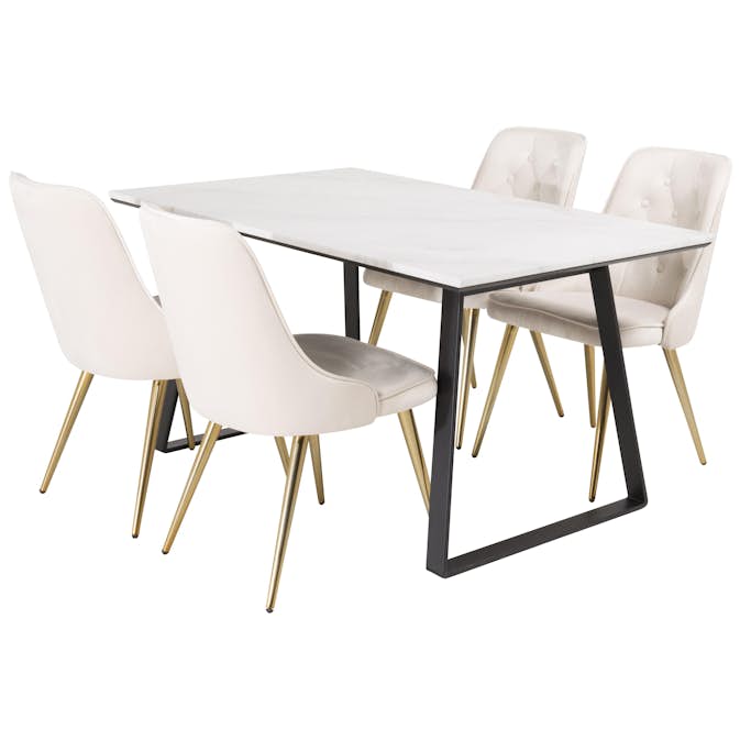 Spisegruppe Venture Home Estelle 140 med 4 Vera Stoler Fløyel/Messing