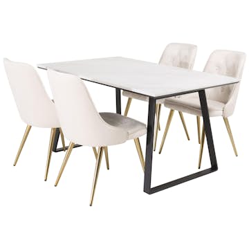 Spisegruppe Venture Home Estelle 140 med 4 Vera Stoler Fløyel