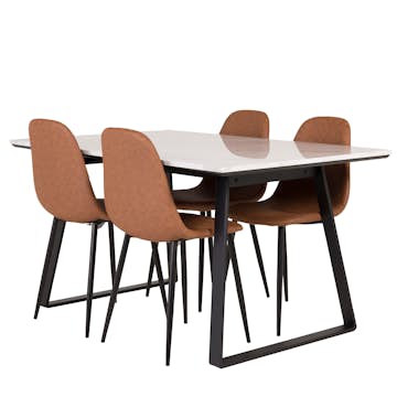 Spisegruppe Venture Home Estelle 140 med 4 Pobbie Stoler Lær