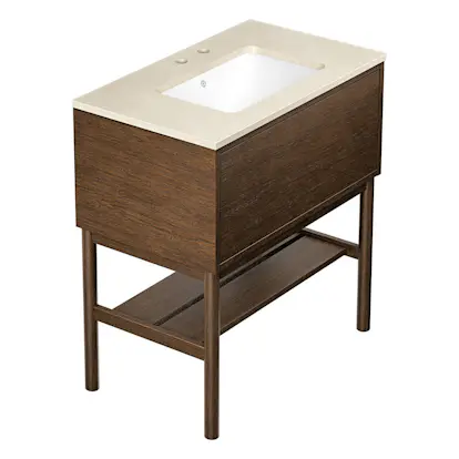 Tvättställskåp Gustavsberg Ducentic 80 cm med Stenbänkskiva, Underlimmat Tvättställ och Benställning