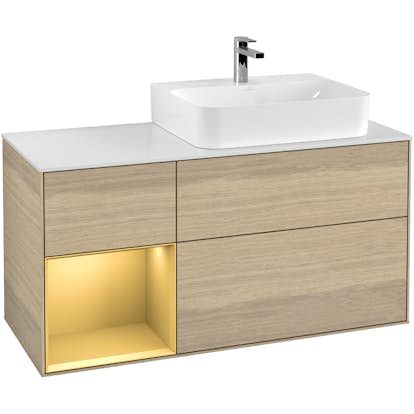 Tvättställsskåp Villeroy & Boch Finion med 3 Lådor Hylla och Bänkskiva för Ocentrerat Tvättställ
